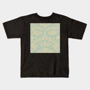 Pale Gold on Light Blue/Teal Medieval Damask Scrolls Kids T-Shirt